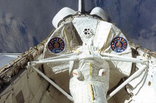 The European Space Agency's (ESA) Spacelab module is seen in the payload bay of space shuttle Columbia during the lab's first spaceflight on the STS-9 mission in 1983. 